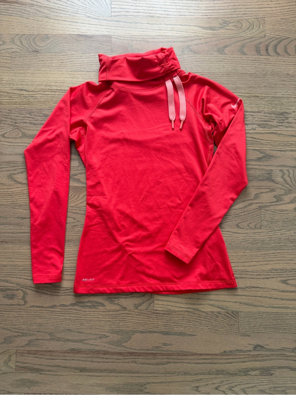 Nike Women’s Red Long-Sleeve Cowl Neck Top with Pink Drawcords
